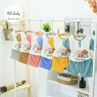 Bộ quần áo tăm lạnh cộc tay cổ trụ họa tiết cho bé trai, bé gái size 6-16kg