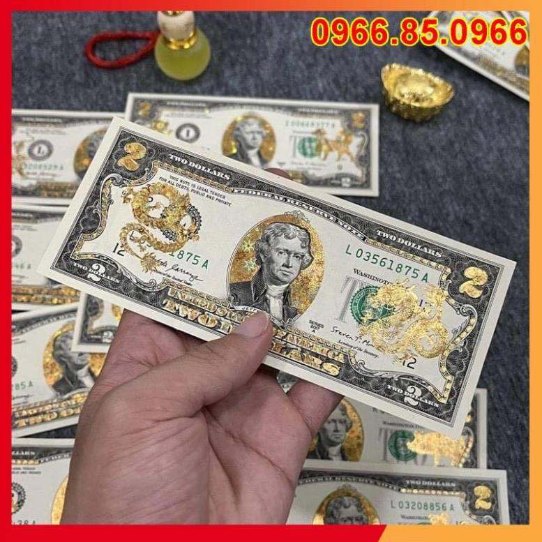 Lì xì tết 2024 tờ 2 đô con Rồng mạ vàng 3D,Quà tết 2 USD Con Rồng Giáp thìn PTTL442