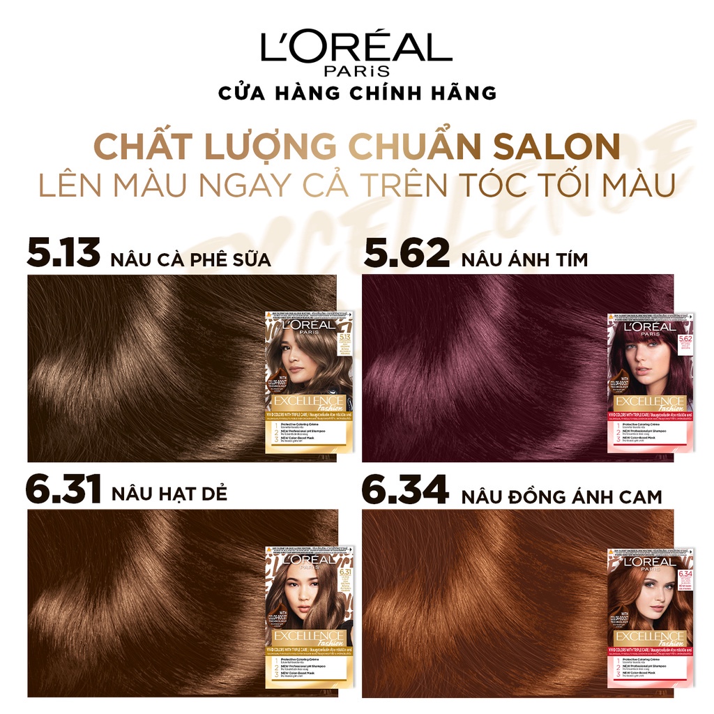 Kem nhuộm dưỡng tóc sâu L'Oreal Paris Excellence Fashion 172ml với tông màu thời trang