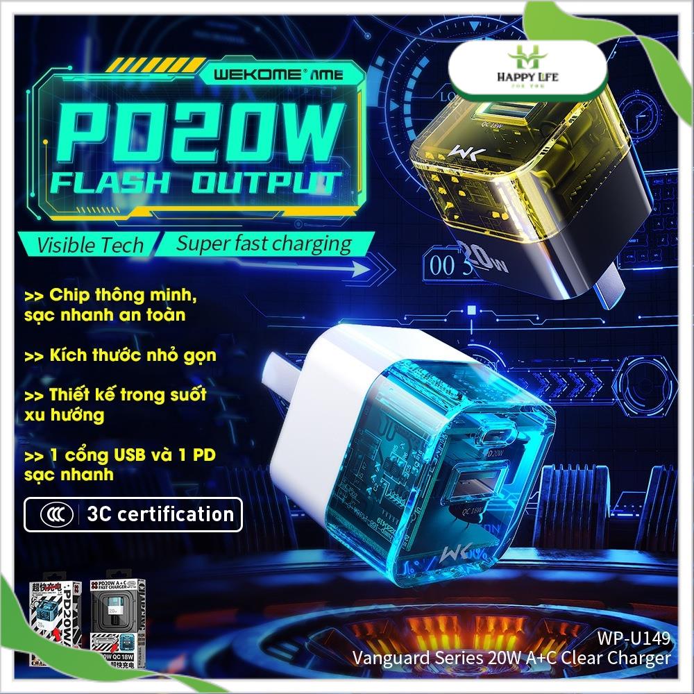 Củ sạc nhanh WEKOME, cổng sạc nhanh công suất, cục sạc nhanh thiết kế trong suốt 2 cổng kết nối