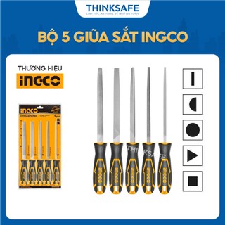 Bộ 5 giũa sắt ingco hktfs0508 chiều dài 8“, thép t12, giũa dẹp, tròn, bán nguyệt, tam giác và giũa vuông - thinksafe