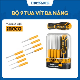 Bộ 9 tua vít đa năng INGCO AKISD0901 chất liệu thép crv, 9 loại đầu vít bake, dẹp, nhọn tay cầm linh hoạt - Thinksafe