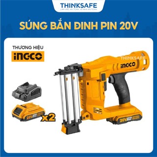 Súng bắn đinh pin 20V INGCO CBNLI2002, kèm 2 pin 20V/2.0Ah và sạc, Khả năng chứa đinh 100 đinh - Thinksafe