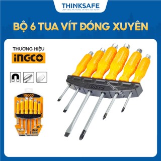 Bộ 6 tua vít đóng xuyên ingco hsgtdc180601 thép 40cr, kích thước đa dạng gồm tua vít dẹp và bake - thinksafe