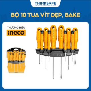 Bộ 10 tua vít ingco hksd1058, chất liệu thép crv, cán tròn, gồm 6 tua vít chính và 4 tua vít chuẩn - thinksafe