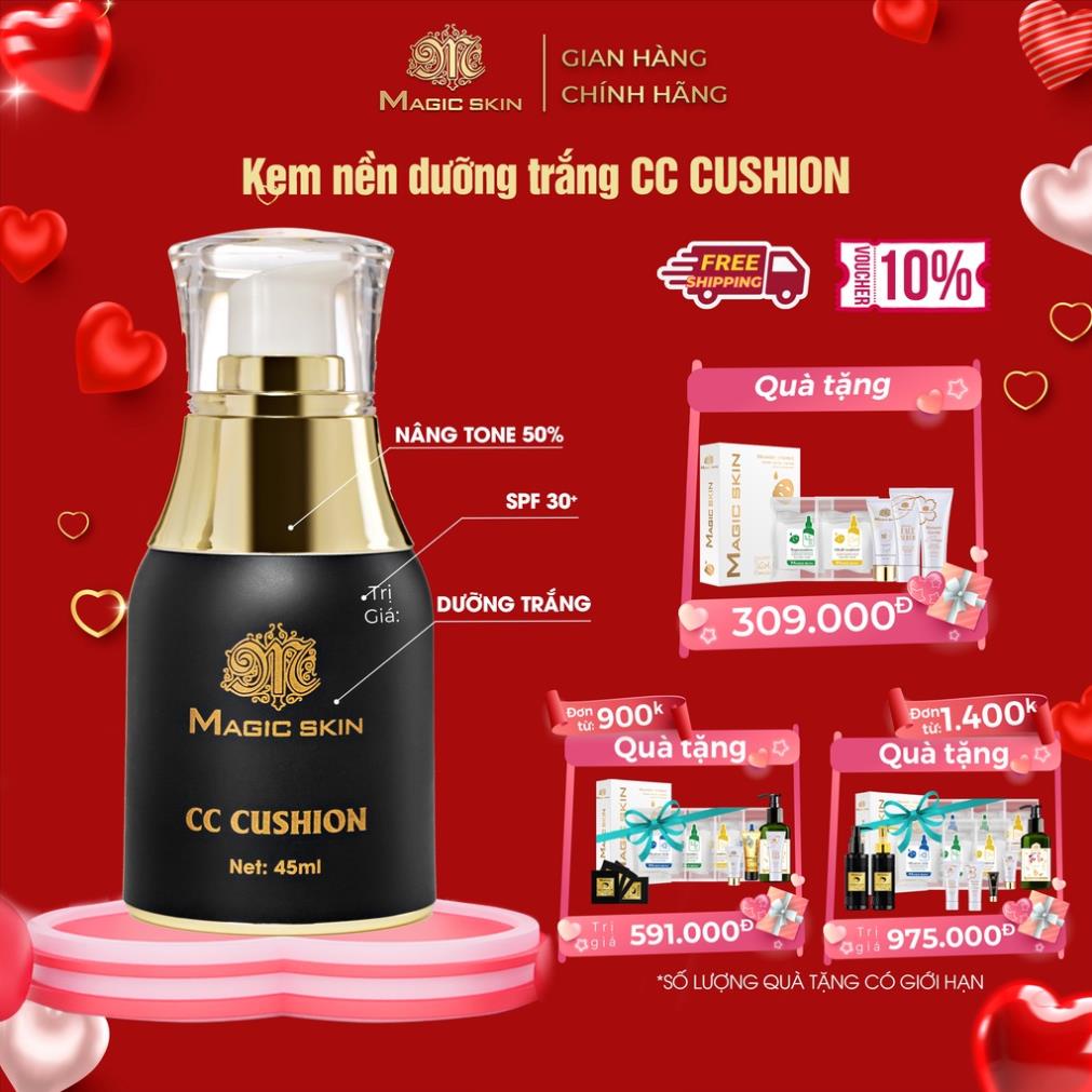 Kem nền Magic Skin dưỡng trắng chống nắng CC Cushion 45ml Mã 010 - Hàng Chính Hãng