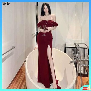 đầm đỏ bigsize đầm đỏ tết Váy dài xẻ tà, váy dạ hội dài đến mắt cá chân.