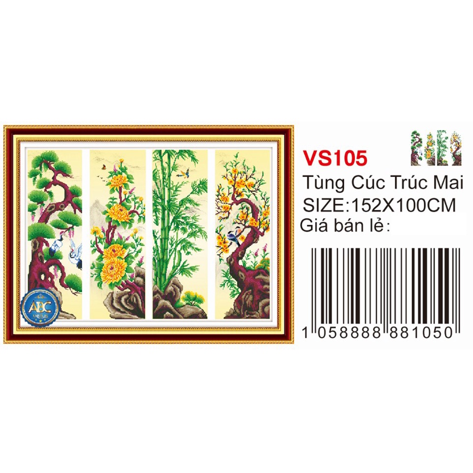 Tranh đính đá tứ quí tùng cúc trúc mai VS105 - 152 x 100 cm - chưa đính