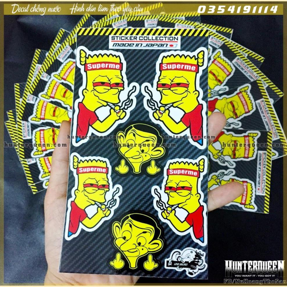 Bộ hình dán logo Simpson Superme - MrBean . Decal cao cấp chống nước, sắc nét, bền màu, dính chặt DC