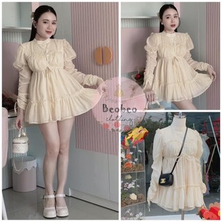 Set áo babydoll nude tay nhúng kèm quần short