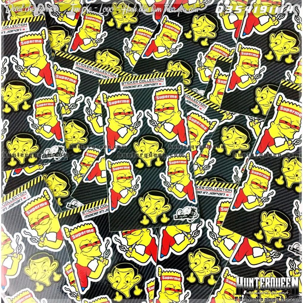Bộ hình dán logo Simpson Superme - MrBean . Decal cao cấp chống nước, sắc nét, bền màu, dính chặt TX