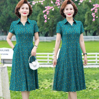 Váy Ngắn Tay Kiểu Tây Mùa Hè Cho Các Bà Mẹ Trung Niên Và Cao Tuổi Mới, Váy Hoa Cho Phụ Nữ Trung Niên