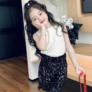Váy bé gái, sét áo trắng tăm + cv kim sa cho bé 8-30kg Váy chữ A
