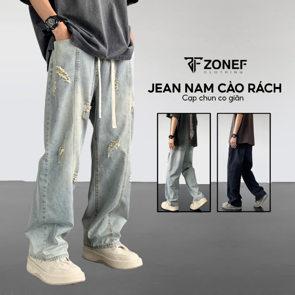 Quần jean nam cào rách, Quần ống rộng dáng suông by Zonef Official QJR - Hàng mới về