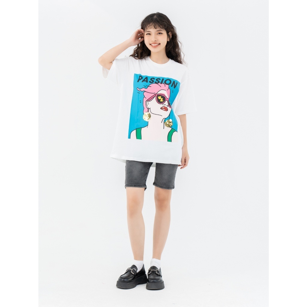 Áo thun T-Shirt nữ YODY dáng rộng in cô gái chất liệu cotton Usa TSN6088