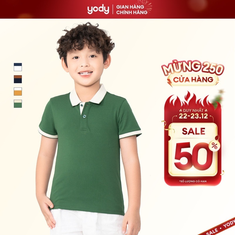 Áo Polo phông YODY chất liệu Cafe thoáng mát mềm mịn Bo Trơn Ngắn Tay Cho Bé APK5179