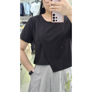 Bigsize công sở - Áo Cổ Tròn Đắp Lệch - Đen