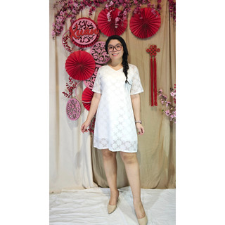 Bigsize công sở - Đầm Ráp Lăn Trắng Hoa