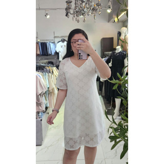 Bigsize công sở - Đầm Ráp Lăn Trắng Hoa