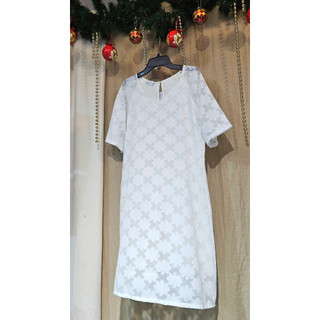 Bigsize công sở - Đầm Ráp Lăn Trắng Hoa