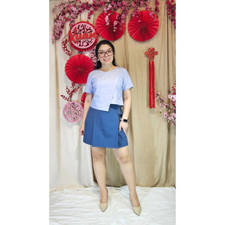 Bigsize công sở - Áo Cổ Tròn Đắp Lệch - Xanh