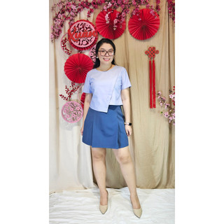Bigsize công sở - Áo Cổ Tròn Đắp Lệch - Xanh