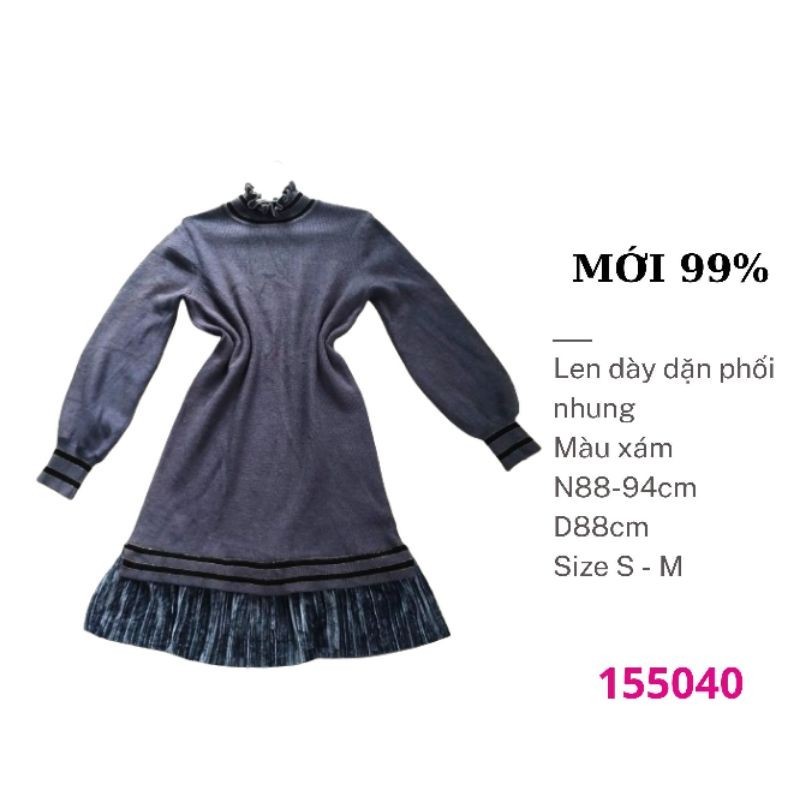 Đầm len phối nhung màu xám size S -M