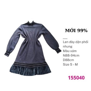 Đầm len phối nhung màu xám size S -M