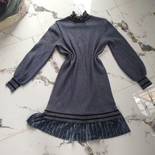 Đầm len phối nhung màu xám size S -M