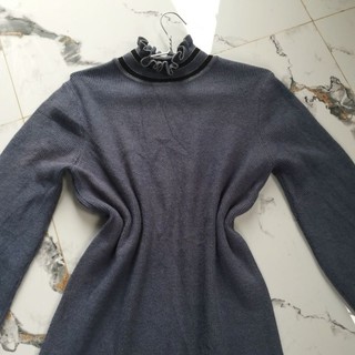 Đầm len phối nhung màu xám size S -M