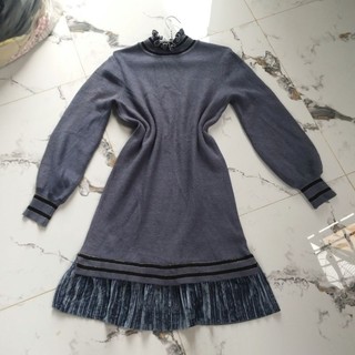 Đầm len phối nhung màu xám size S -M