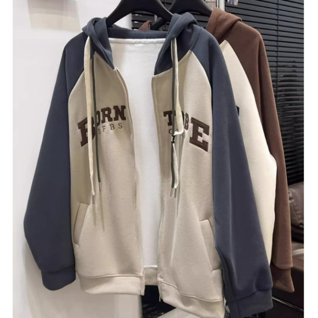 Áo Hoodie nữ zip unisex, khoác bomber nỉ bông Ulzzang , mũ áo trùm đầu 2 lớp, thân 1 lớp, in chữ BORN TOBE | BigBuy360 - bigbuy360.vn