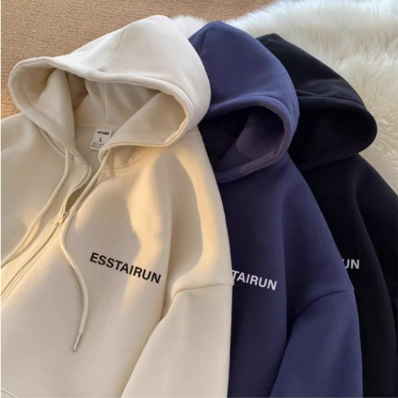 Áo Hoodie nữ zip unisex, khoác bomber nỉ bông Ulzzang ESSTAIRUN, mũ áo trùm đầu 2 lớp, thân 1 lớp phong thái Hàn Quốc | BigBuy360 - bigbuy360.vn