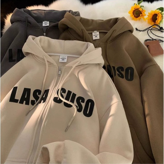 Áo Hoodie nữ zip unisex, khoác bomber nỉ bông Ulzzang, mũ áo trùm đầu 2 lớp, thân 1 lớp phong thái korea LASA SUSO