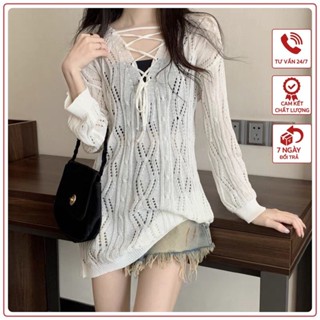 Áo lưới dài tay cổ V ZULY  croptop áo tingoan áo nữ kiểu 2023