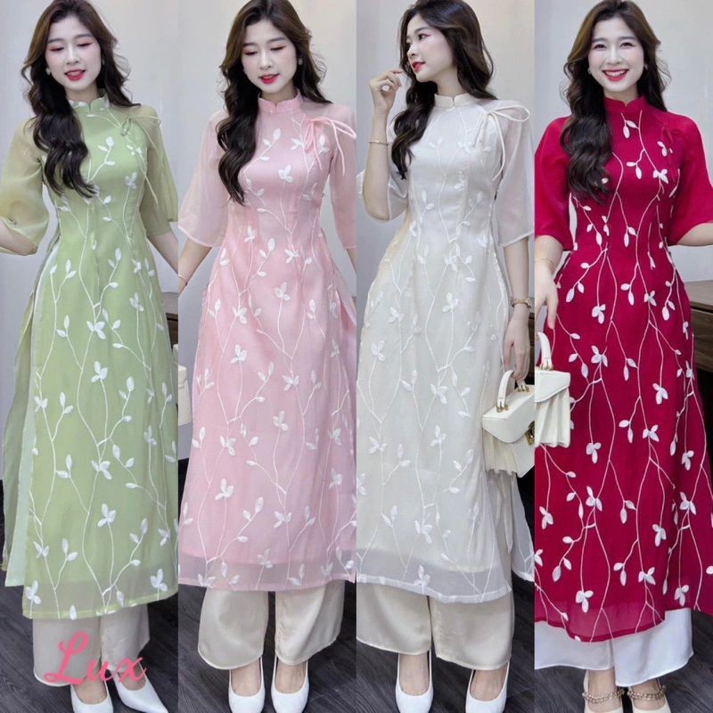 Set Áo Dài Tết Ren Hoa Cách Tân Kèm Quần Phù Hợp Cho Nữ Đi Chơi Dạo Phố