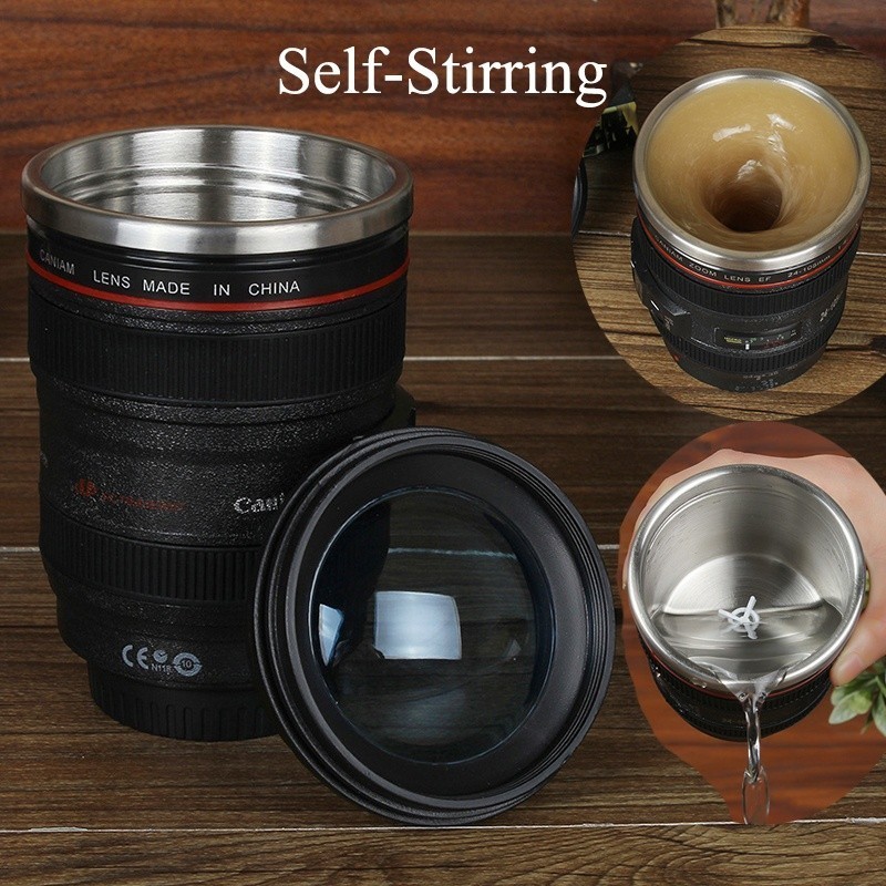 Máy ảnh Zoom Lens Cup Tự động tự khuấy cà phê Cốc uống 300ML