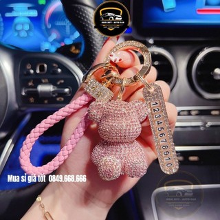 Móc khóa hình gấu teddy đính kim cương - trang trí balo, túi xách - khải huy scar