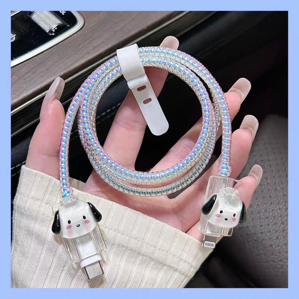 [Cún Trắng Dây Ngọc]  Bộ phụ kiện bảo vệ cáp và củ sạc PD18/20W bằng silicon hoạt hình chống đứt gãy | BigBuy360 - bigbuy360.vn