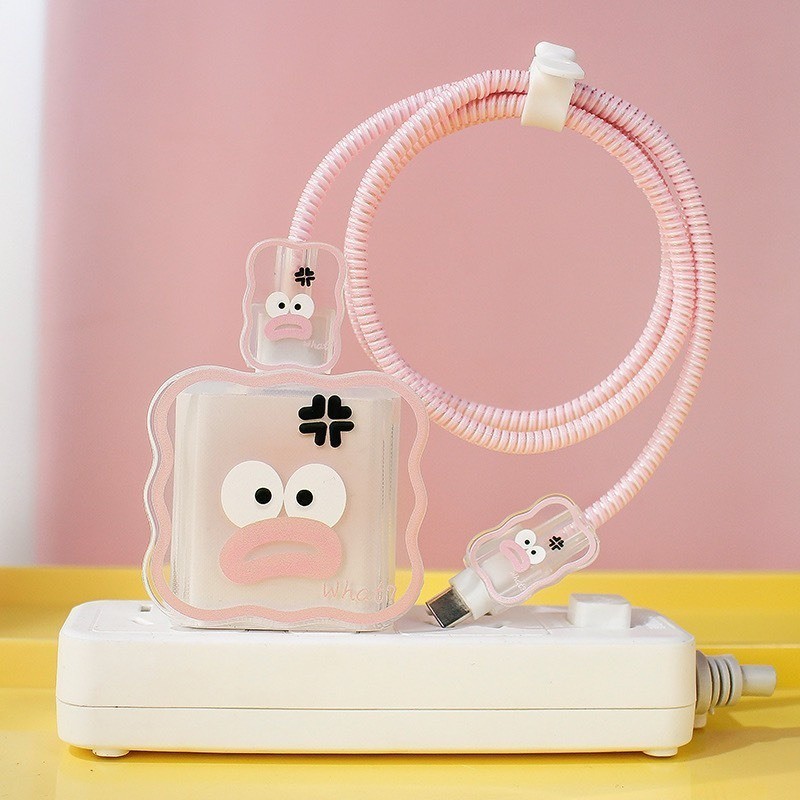 [Cún Trắng Dây Ngọc]  Bộ phụ kiện bảo vệ cáp và củ sạc PD18/20W bằng silicon hoạt hình chống đứt gãy | BigBuy360 - bigbuy360.vn
