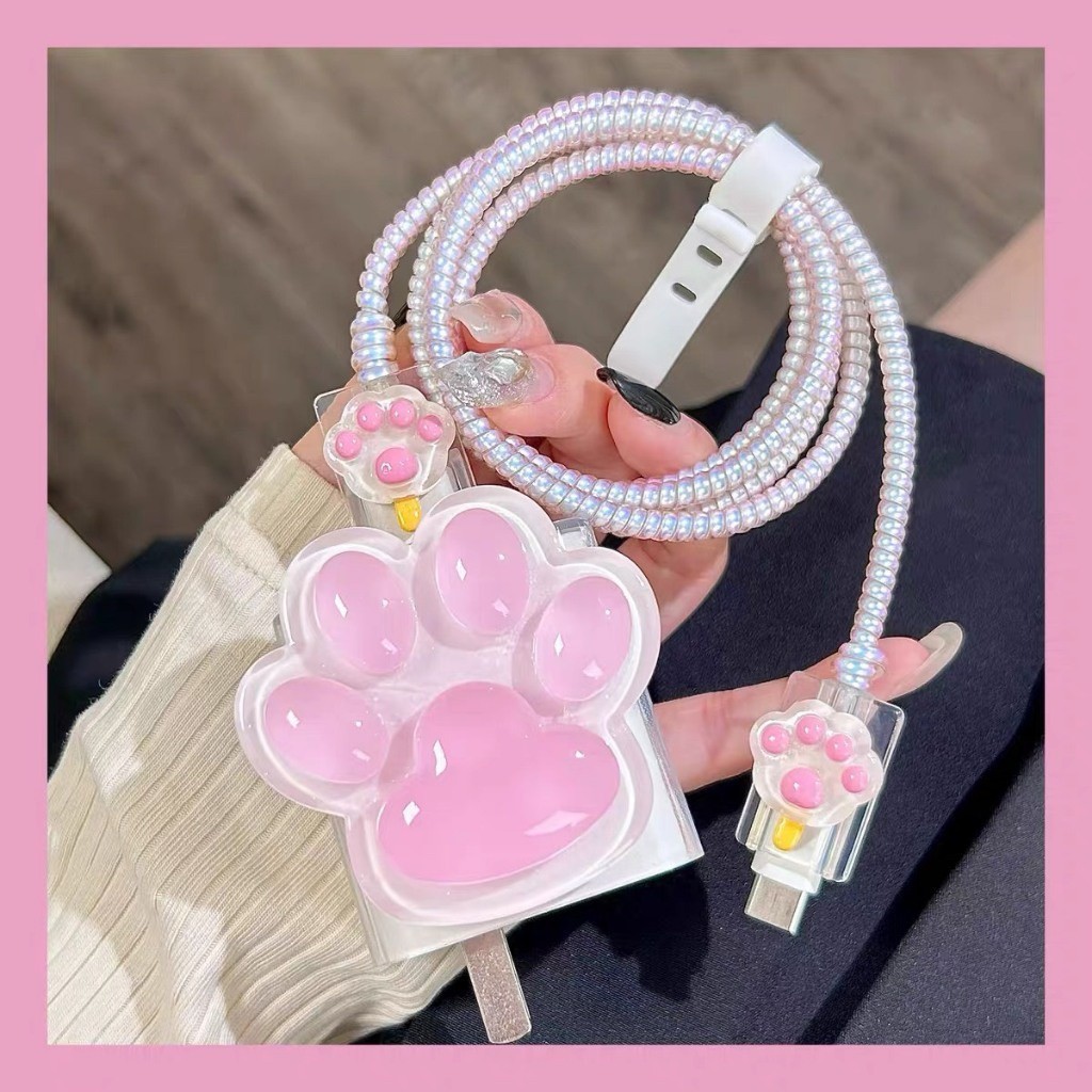 [Cún Trắng Dây Ngọc]  Bộ phụ kiện bảo vệ cáp và củ sạc PD18/20W bằng silicon hoạt hình chống đứt gãy | BigBuy360 - bigbuy360.vn