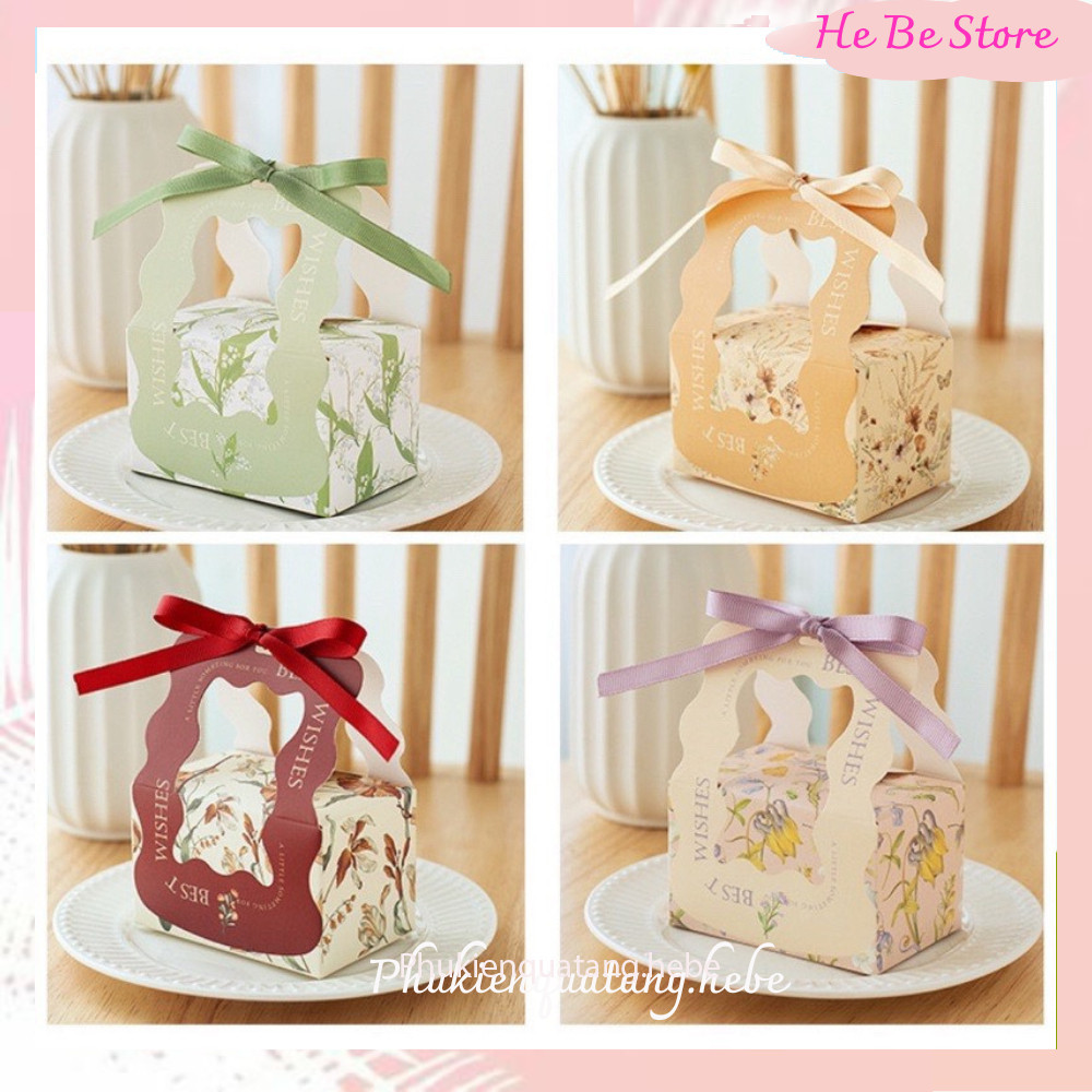 Túi hộp quà cưới, bánh kẹo, socola, son LaDy...Hộp quà Vintage kèm ruy băng - (3 size ) HeBe Store