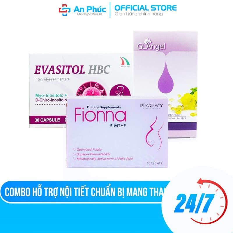 Combo Chuẩn Bị Mang Thai, Tăng Khả Năng Đậu Thai Tự Nhiên EVASITOL HBC + FIONNA 5-MTHF + GLANGEL Nhà thuốc An Phúc