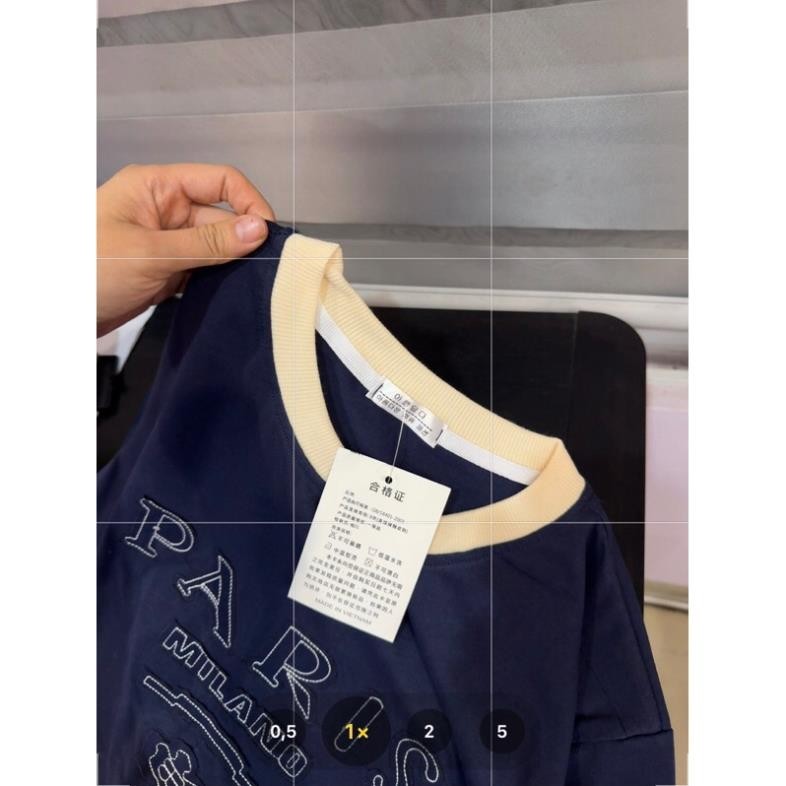 Áo pull cộc than thêu đáp chữ paris hot