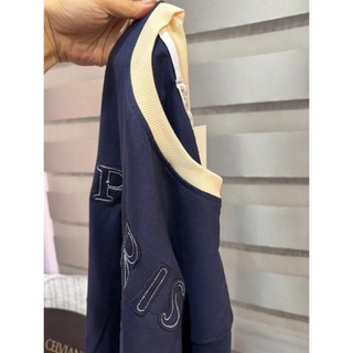 Áo pull cộc than thêu đáp chữ paris hot