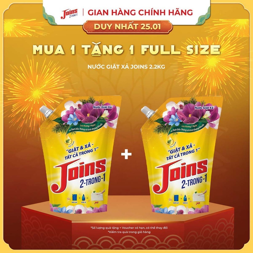 Nước Giặt Xả Joins 2 Trong 1 Hương Tinh Dầu Thông & Cam Túi 2.2Kg