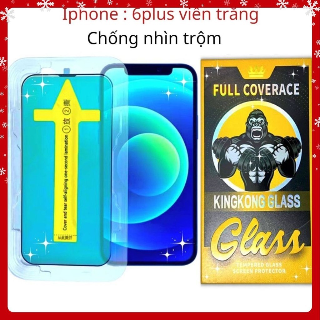 Kính cường lực KingKong iphone 6 Plus Viền Trắng chống nhìn trộm có khung tự dán