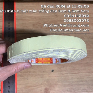 Băng dính xốp 2 mặt bản 5cm dài 4m dầy 1mm 1 cuộn màu trắng đen siêu dính #310101