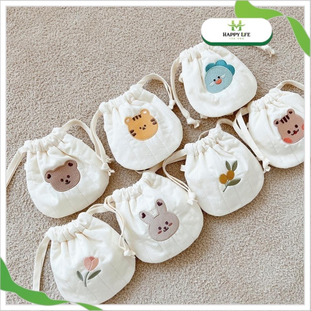 Túi Rút Mini Vải Cotton Thêu Hình Thú Cute – Túi Đựng Đồ Nhỏ, Đeo Chéo, Phụ Kiện Dễ Thương Hot Trend