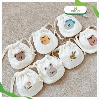 Túi Rút Mini Vải Cotton Thêu Hình Thú Cute – Túi Đựng Đồ Nhỏ, Đeo Chéo, Phụ Kiện Dễ Thương Hot Trend